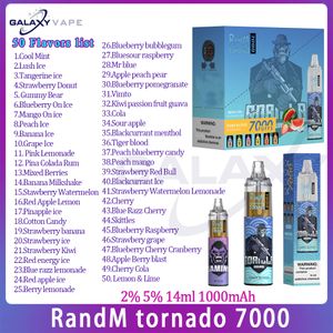 Original RandM Tornado 7000 Puff Disposable E Cigarettes Mesh Coil 14ml 1000 mAh Battery Rechargeable Electronic Cigs Puff 7K Airflow Control Vape