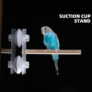 Perches Natural Wood Parrot Bird Stand Rack med Sucker Dusch Perches Rack Papegojor Rest Holder Bird Outdoor Training Cage Supplies