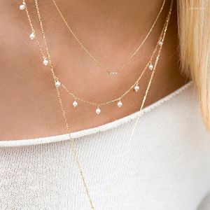 Hängen Aide 925 Sterling Silver Pearl Beads Charm Necklace For Women 18K Gold Chain Choker Double Layer Sea Wave Disc Pendant