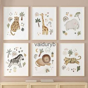 Decoração de parede leopardo girafa elefante tigre leão zebra berçário arte pintura em tela posters e impressões fotos quarto de bebê crianças homevaiduryb