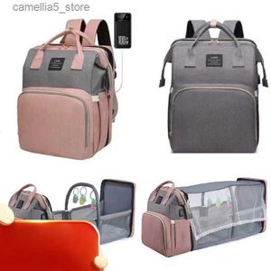 Sacos de fraldas mamãe bebê fraldas sacos mochila mudando almofada sombra mosquito net carrinho de carregamento usb pendurado bolso brinquedos gratuitos q231127