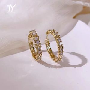 Hoop Huggie Korean Fashion Simple Zircon X Metal Hoop Earrings For Woman Neo Gothic Girls Luxury Jewelry Wedding Party Set Accessories 230426