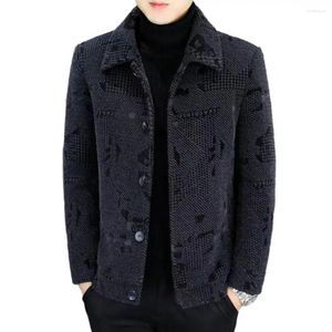 Jaquetas masculinas de lã forrada com zíper completo casaco grosso quente de lã com gola de lapela bolsos de manga comprida inverno aconchegante