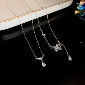 Ожерелья с подвеской из циркона, бабочка, цветок, капля воды, ожерелье, интернет-знаменитости, универсальная цепочка на ключицу, подруги, женские