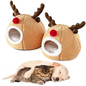 Mats Christmas Pet Nest Cat Bed Pet Cat Dog House Cat Bed Puppy Elk Shape Sleeping Bed Cute Cat Bed For Kitten Warm House Pet Items