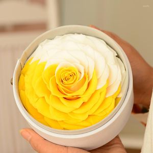 Decorative Flowers 9-10cm Big Eternal Rose Head Preserved Flower Roses In Round Shape PU Box Gifts For Mother Grandma Sets