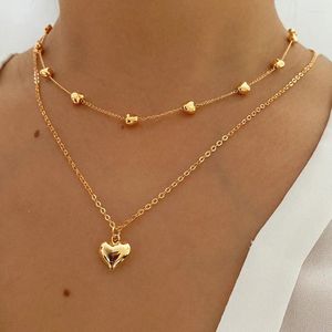 Hänge halsband guldfärg dubbel lager hjärthalsband för kvinnor tunn clavikel kedja elegant charm modesmycken gåvor