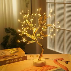 Bordslampor 24-108 st LED Fairy Night Light Mini Christmas Twinkling Tree Copper Wire Garland lampan Lumininary Lights Creative Potted Shapes