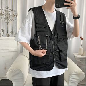 Men's Tank Tops Or Woman Vest Streetwear Punk Cargo Mult Practical Pockets Casual Jackets Sleeveless Cool Clothing 230426