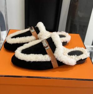 Luxus-Plattform-Shearling-Hausschuhe für Damen, Marke Muller, Winterschuhe, dicker Boden, Kunstpelz, pelzige, flauschige Rutschen, halbe Loafer-Mules, Sneaker, Wildleder-Lammwolle-Hausschuhe