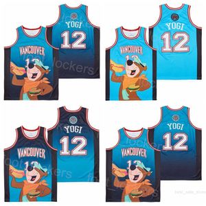 Moive Vancouver Jerseys Film Basketball 12 Yogi Teal Space 90s Shirt Hiphop Pullover Universityレトロスポーツファンブルーチーム通気性カレッジピュアコットンセール