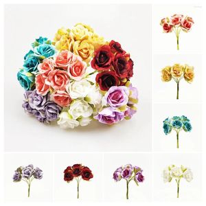 Decorative Flowers 5Pcs 6Heads 10cm Artificial Silk Mini Rose Flower Bouquet Floral Arranging DIY For Home Decor Wedding Party Decoration