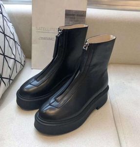 Raden slät läder fotled chelsea stövlar plattform blixtlås slip-on rund tå block klackar platt kilar stövlar chunky boot för kvinnor fabrik allt-i-ett mode 1