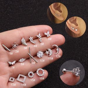 New Personalized Butterfly Earrings Square Earring Studs Stainless Steel Ear Bone Nail With Ball Earbone Nails Ear Piercing Ring Accessories Screw Back Jewelry