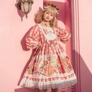 Kostium motywu kawaii lolita op sukienka księżniczka długi rękaw słodki cosplay japońska urocza dziewczyna anime harajuku kwadratowy kołnierz różowa koronkowa pokojówka