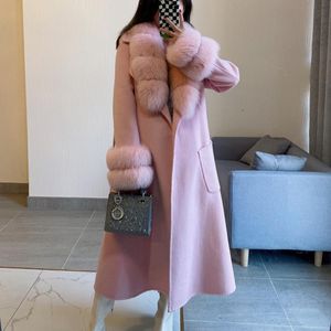 Fur Fur Winter Jacket Long Cashmere Wool Blends Women PRAWDZIWA FUR PŁATNY Naturalny lis fur