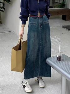 Röcke Hohe Taille A-Linie Denim Rock Frauen Vintage Casual Klassische Lange Sommer Herbst 2023