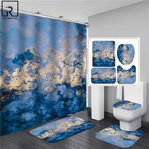 Curtains Water Art Color Elegant Shower Curtain with Hooks Modern Waterproof Curtains in the Bathroom Bath Mat Set Soft Carpet Home Decor