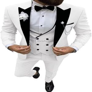 Smoking da uomo slim blazer bianco da sposa per uomo gilet doppiopetto con un bottone abito da sposa aderente cena su misura 3 pezzi completo da uomo bussiness completo abito da sposo festa