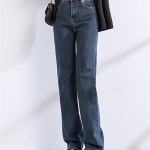 Kvinnors jeans Syiwidii ​​Hög midja jeans för kvinnor vår sommar y2k mode rak bred ben mamma stretchy jeans svart blå denim byxor 230427