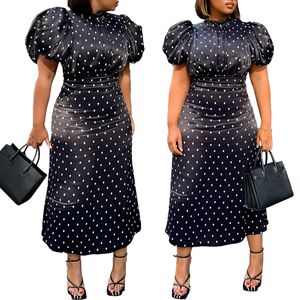 Женские дизайнерские платья 2023 Лето короткие епископные рукав в горошек с напечатаны на линии миди -платье Женщина, повседневная уличная одежда