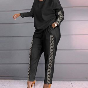 Suits Casual Female Clothing Two Piece Set Womens Outifits Top And Pants Print Loose Suit Streetwear Long Sleeve Tops Trousers Set New