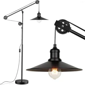 Golvlampor Industrial för vardagsrum - Rustik läsningslampa med remskivor Modern bondgård inomhuspoluppgift vintage