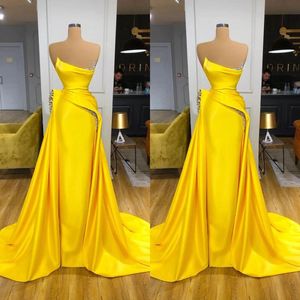 Amarelo vintage sereia vestido de baile ocasiões especiais vestidos de noite ruched appliqued rendas feminino vestidos formais robe de mariage feito sob encomenda