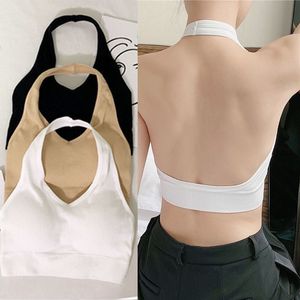 Bras Fashion Sexy Halter Backless Camisole for Women Wire Free Sport Top Suspenders Solid Crop Tops Shockproof Vest Lingerie 230426