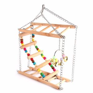 Nests Parrots Toys Bird Swing Exercise Climbing Hanging Ladder Bridge Wooden Rainbow