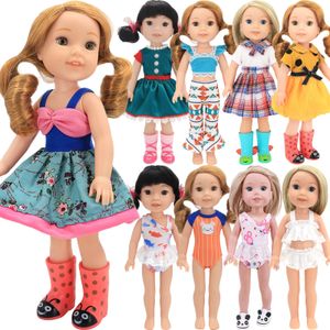 Acessórios para bonecas Roupas de boneca vestido de impressão fofo para 145 polegadas Wellie er 3234 cm paola reina acessórios de boneca meias de maiô Nancy Dolls 230427