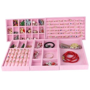 Jewelry Pouches Bags Pink Velvet Storage Tray Ring Bracelet Jewellery Organizer Earring Holder Display Case Organizador De Joyas
