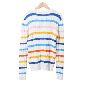 Ralphs Designer Laurens tröja toppkvalitet Still tidigt på våren ny broderi ponny regnbåge stripe vridna blomma långärmad stickad skjorta topp kvinnlig