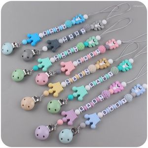 Pacifiers Personalized Name Baby Dummy Nipple Clips Cartoon Silicone Beads Teether Chew Toys Gift For Anti Loss Pacifier Chain