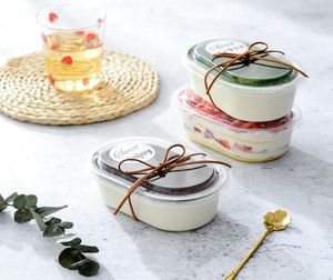 Present Wrap 500 ml Clear Oval Plastic Box Cake Bowl Mousse Yoghurt Container Wedding Dessert Packaging Party9444264