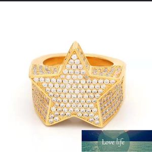 Hip Hop Full Diamond Micro Inlaid Zircon Pentagram Ring European and American Men's Accessories