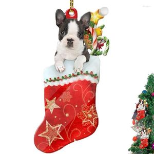 庭の装飾犬クリスマスツリーの装飾キャンディケインスタートッパーアクリル装飾ペンダントレッドソック