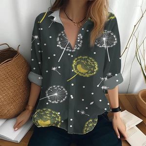 Blusas femininas camisa de compras ao ar livre moda elegante primavera outono casual manga longa dandelion 3d botões impressos