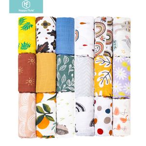 Decken Swaddling Happy Flute Cotton Musselin Swaddle Kinderwagen Cover Baby Infant Born Gift Clover Wrap mit Fashion Design 230426