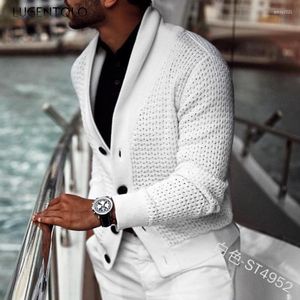 Herrtröjor Cardigan tröja män Autumn Winter Single-Breasted Hollow Out Men's Casual Large Size White Street Sticked Lugentolo