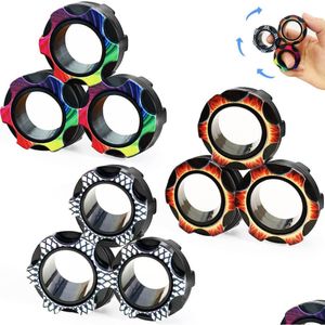 Dekompressionsleksak Decompression Toy Finger Magnetic Ring Fidget Toys Colorf Rings Bra för träning Lindrar Reducer Autism Angst C DHZRB