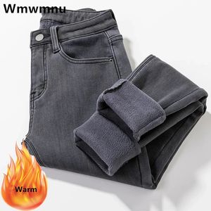 Jeans femininos streetwear engrossar mais veludo magro lápis jean inverno quente oversized 34 calças jeans cintura alta estiramento cowboy calças 231127