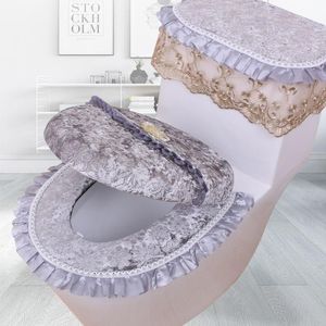 Täcker 8 färger plysch toalettlock täcker fodral med spets toalettstol täcker varm mjuk badrum toalett säte kudde matta universal tvättbar
