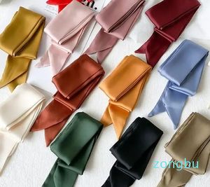 Scarves Long Skinny Hair Scarf For Women Silk Satin Headband Cute Neckerchief Solid Colors Fashion Bag Ladies