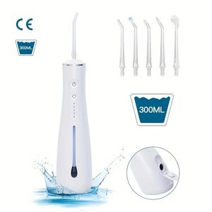 Irrigatore orale ricaricabile 5 modalità 5 punte IPX7 Batteria potente impermeabile Detergente per denti ad acqua Scegli per viaggi domestici, 300 ml, 1400 mAh