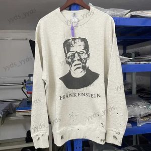 Herrtröjor tröjor vintage vit serie Saint Michael Pullover Portrait Graffiti Print Destroe Wash Loose Men Women 1 1 tröja Streetwear T231127