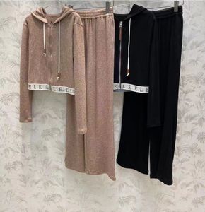 2023 Spring och Autumn Casual Sports Suit Women High Fashion Hooded Jacket Wide Leg Pants Two Pieces High Quality