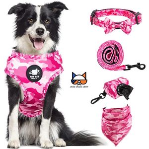 Carrier Meows Dog Harness 세트는 조끼 하네스 칼라 가죽 끈 손수건 스카프 스카프 똥 가방 액세서리를위한 고양이 고양이 개 공급품을위한 포함