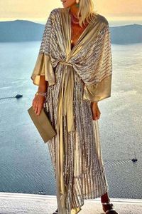 Sıradan Elbiseler Vintage Sequin Patchwork Kadınlar Kimono hırka yaz Batwing Sleeve Maxi Uzun Parti Elbise Zarif V-Neck Akşam