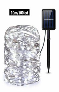 Decoração de festa 6m 6010m 100 LED luz solar ao ar livre luzes de corda impermeável fio de cobre enfeite de natal7708262